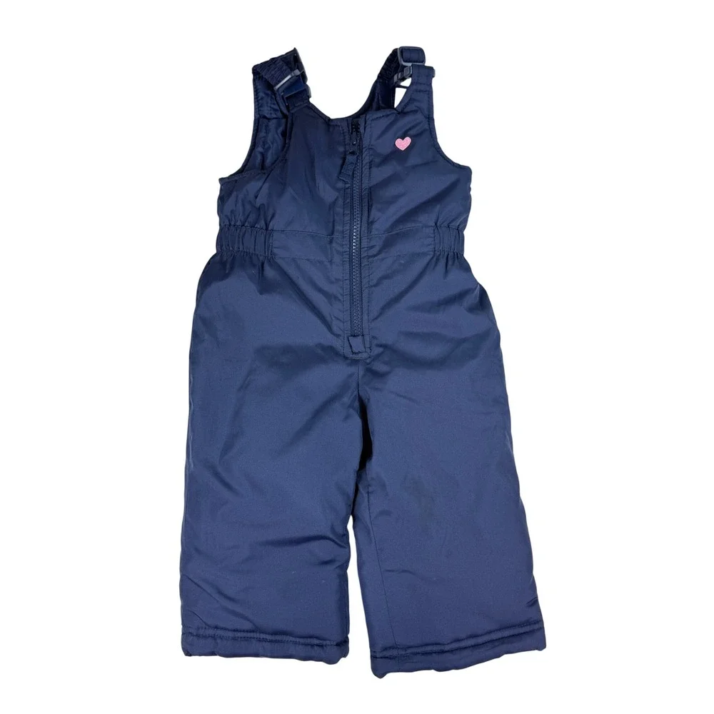 OshKosh BGosh Toddler‎ 12M Snow Bibs Navy Blue Insulated Heart Winter Ski